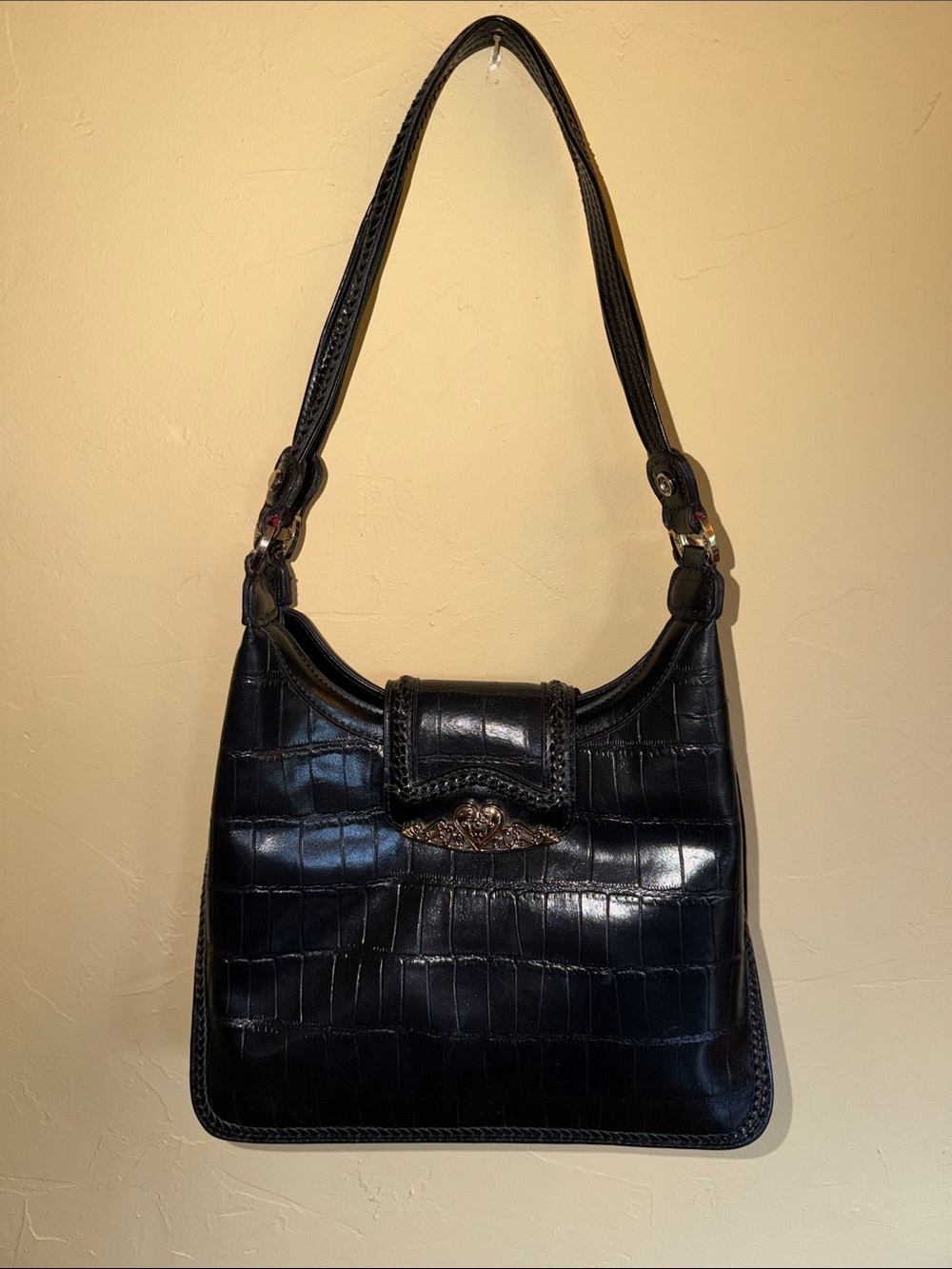 Brighton Black Croc-Embossed Shoulder Bag JS-114